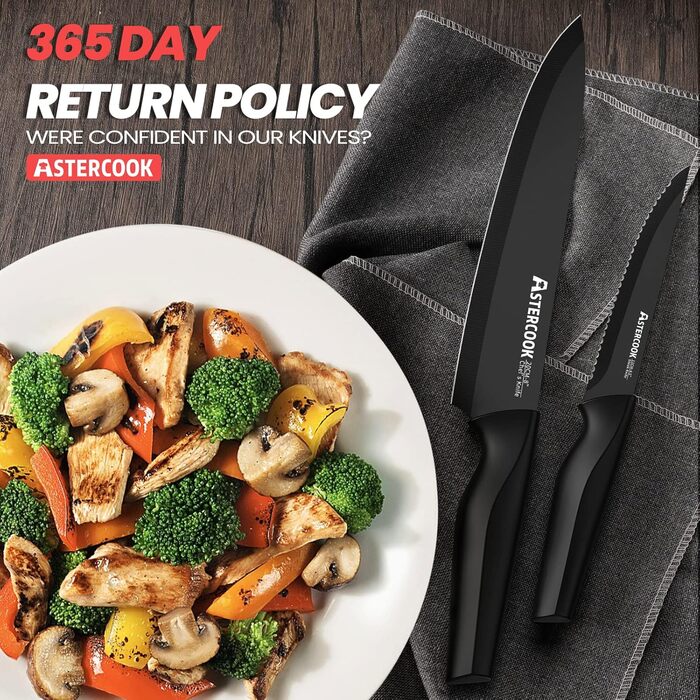 Astercook 21-Piece Kitchen Knife Set with Block - German Stainless Steel, Built-in Sharpener, Dishwasher Safe