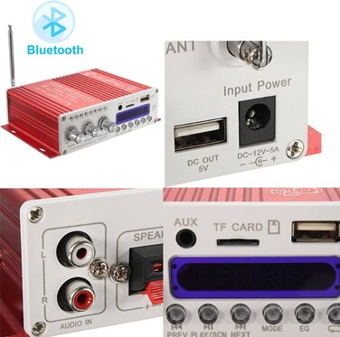 Міні Bluetooth Hi-Fi стерео аудіо підсилювач WINGONEER з бас-бустером, підтримка FM, MP3, TF, USB, DVD, 12V для авто і мотоцикла