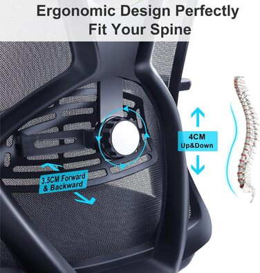 Ticova Ergonomic Office Chair - Adjustable Lumbar Support, Headrest & 3D Armrests