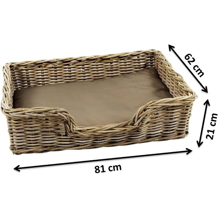 Корзина для собак Kobolo з ротанга з подушкою, 81x62x21 см