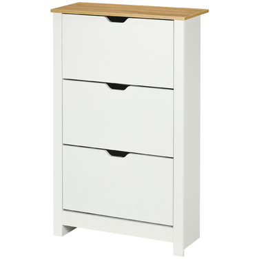 HOMCOM Shoe Cabinet Shoe Kickers Shoe Shelf 3 Flaps for 18 Pairs of Shoes Space-Saving in White and Natural 72 x 26 x 112 cm for Entrance Hall & Entryway