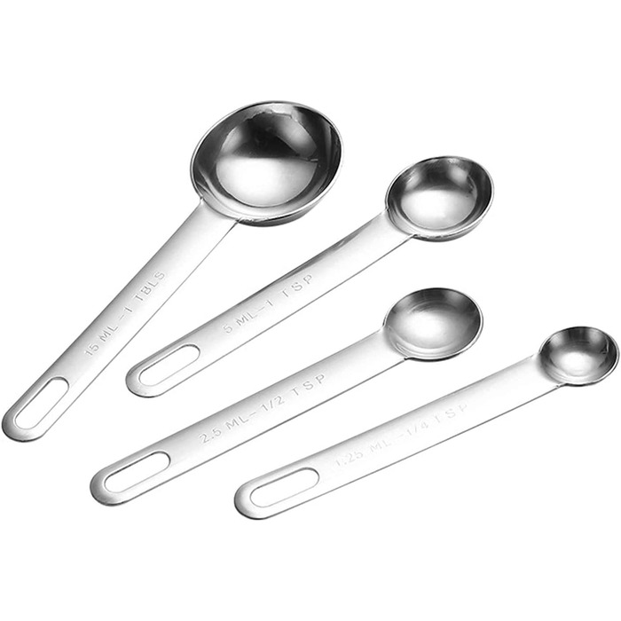 Measuring spoons, stainless steel measuring spoons, measuring spoon set with scale, measuring cup, measuring ruler, baking tool, multipurpose spoon (Silver, 7 PS) (Silver 4 PS)