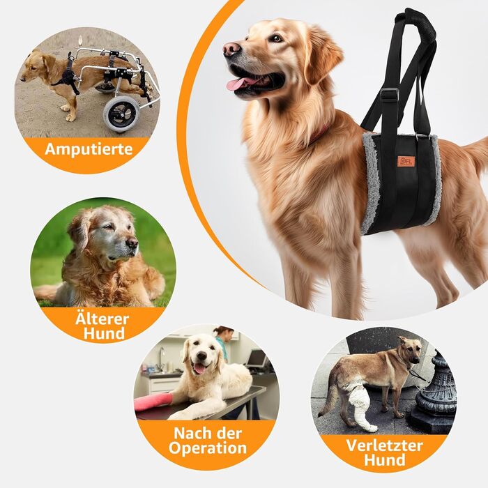 Регульована переносна допомога для собак, переносна лямка для реабілітації, поранених, травмованих або літніх собак - шлейка для собак як засіб допомоги при ходьбі для маленьких і великих собак, сірий колір, XL