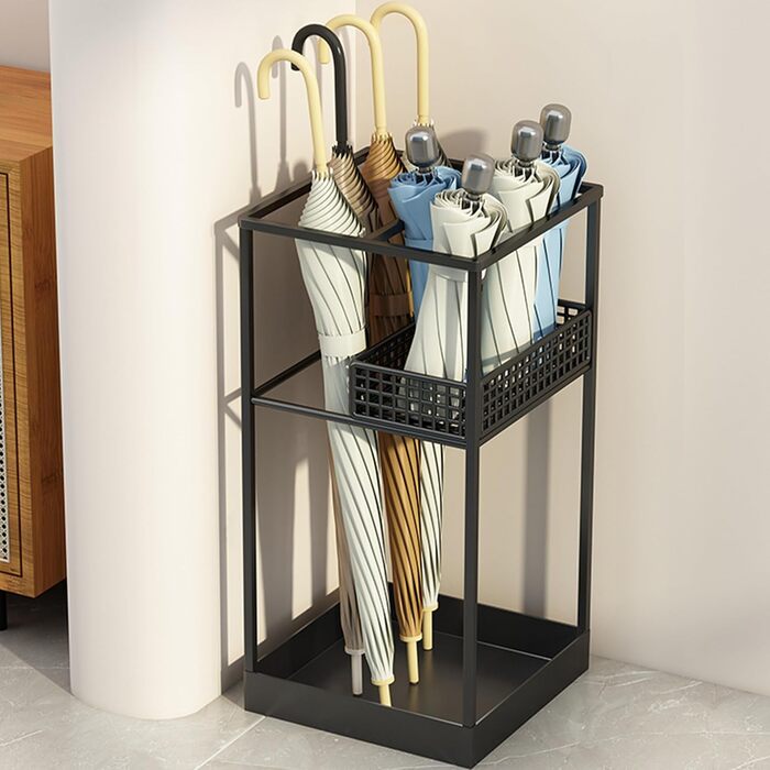 Металева підставка для парасоль та тростинок Shakub, 2 слоти, чорна, 25x25x50 см