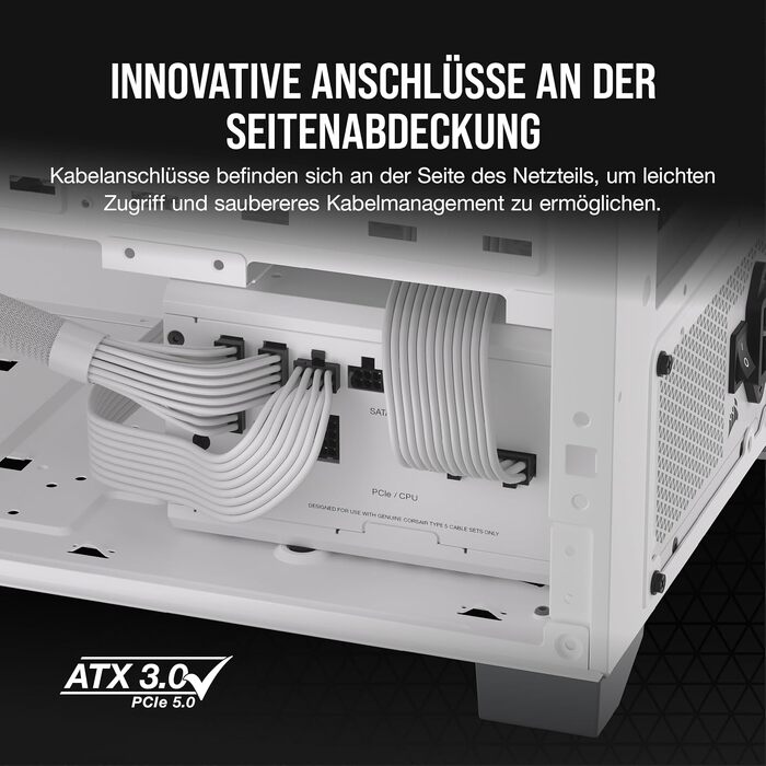 Блок живлення Corsair RM1000x Shift 1000W, ATX 3.1 & PCIe 5.1, 80 Plus Gold, повністю модульний, бічні роз'єми, білий