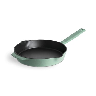 Чавунна гриль-сковорода Springlane 26 см емальована - для стейків, для всіх плит (індукція), м'ятний колір