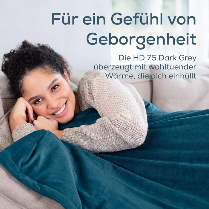 Електрична ковдра Beurer HD 75 з 6 режимами нагріву, системою безпеки та автовимкненням, 180x130 см (Petrol)