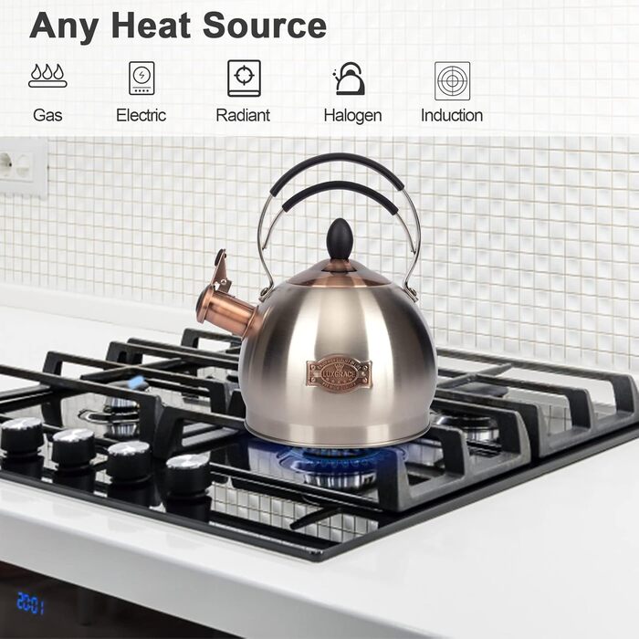 Вінтажний чайник-свисток з нержавіючої сталі 2.6L, ретро дизайн, з ручкою (сріблястий)