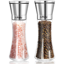 Набір з 2 мельниць для солі та перцю з регульованим керамічним жорном, для спецій, нержавіюча сталь та скло, 19 см
