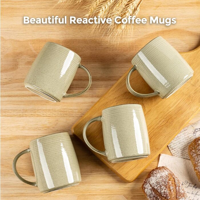 Набір келихів для кави GBHOME 500 мл (4 шт.) з кераміки з градієнтом кольору - для лате, чаю, пива, гарячого шоколаду. Можна мити в посудомийній машині та використовувати в мікрохвильовці. Реактивний хакі.