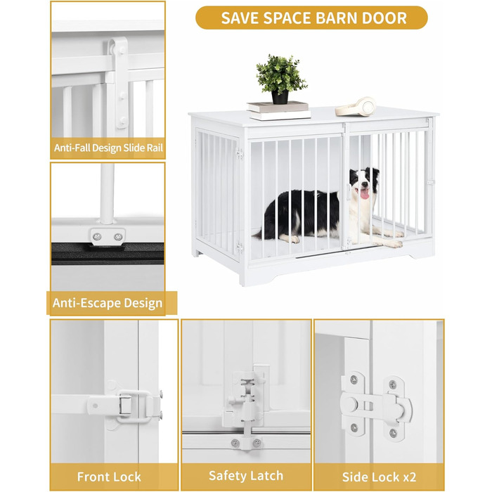 Клітка для собак Hzuaneri, 100 см, з розсувними дверима, дерев'яна, для дому, 100 x 60 x 68 см, білий колір