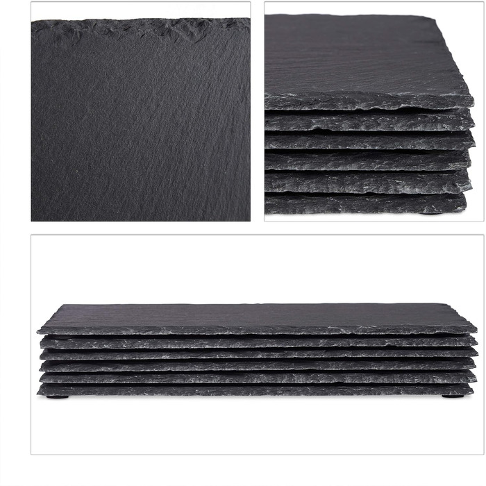 Relaxdays 24 x Slate Plates, 26 x 16 cm, for Serving & Labeling, Buffet, Serving Slate Rectangular, Anthracite