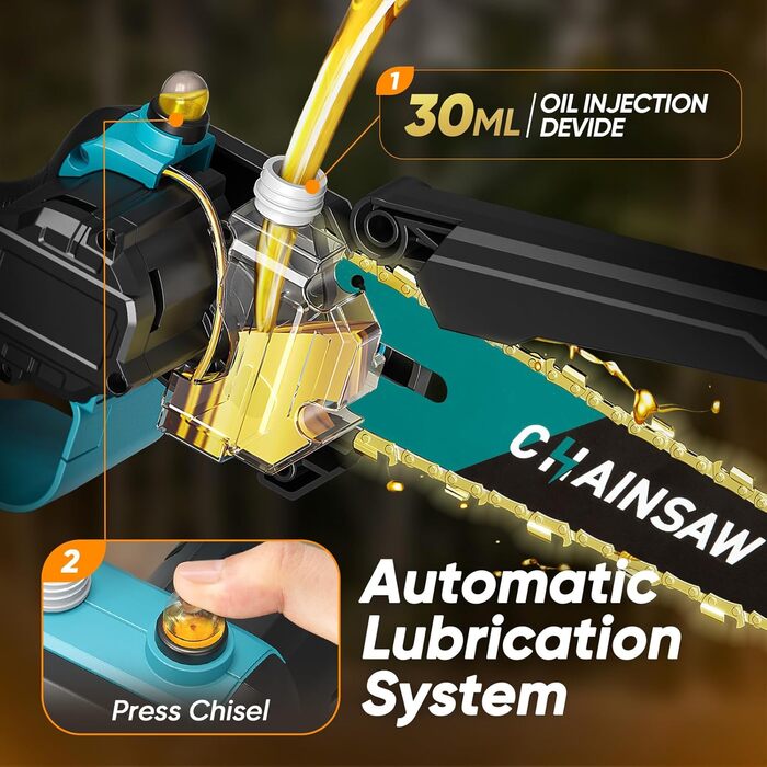 Акумуляторна міні-пила 6 дюймів з безщітковим мотором 1000W, 4000mAh акумулятор, сумісна з Makita 18V, з автополивою, для різання гілок та дерева