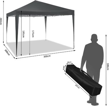 WOLTU Pop-Up Pavilion, Waterproof Folding Pavilion, Sun Shelter, Event Pavilion, Garden Pavilion for Terrace, Camping, Festival, Pagoda Tent, 3 x 3 m, with Oxford Fabric and Metal Frame, PVL0002be (Anthracite)