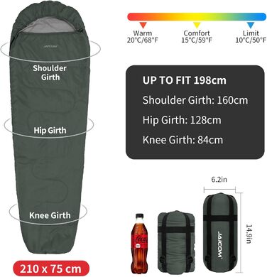 Спальний мішок 3-4 сезони Ultraleicht Mumienschлафзак [800г/1600г] для дорослих - Outdoor, кемпінг, трекінг, індор (зелений)
