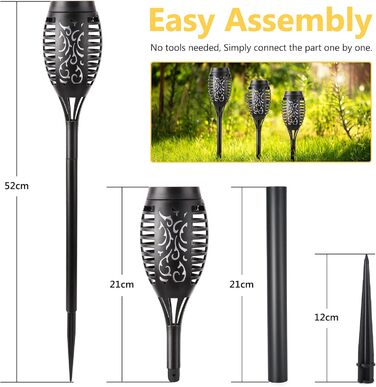 Geemoo Outdoor Solar Lights - Set of 6 Garden Torches with Realistic Flame Effect