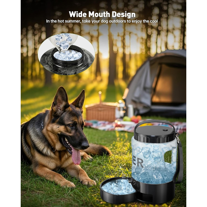 ЛесоТК 2200 мл Поїлка для собак, Переносна велика поїлка для собак – для подорожей, кемпінгу, великих собак (2.8л, чорна)