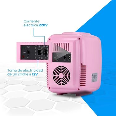 Портативний міні-холодильник NK, 4 літри, 12V-220V, охолодження та нагрів, рожевий