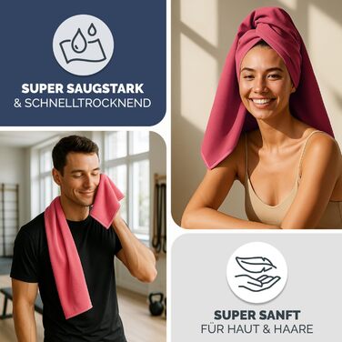 Набір рушників з мікрофібри Blumtal: 180x90 см + 2x 80x40 см (рожевий) - 3 шт.