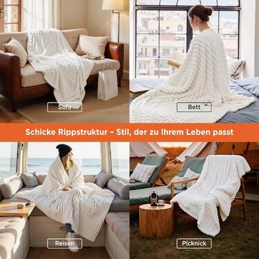 BEDSURE Плед-декор для дому - теплий вовняний та флісовий плед, покривало на диван, м'який, великий, ковдра для вітальні, 150 x 200 см, білий