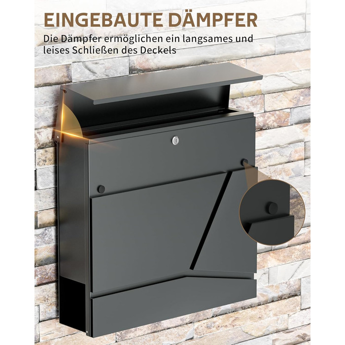 Поштовий ящик Edestahl Anthrazit з газетницею (37x37x10 см), персоналізований з табличкою для імені, вуличний, захист від реклами