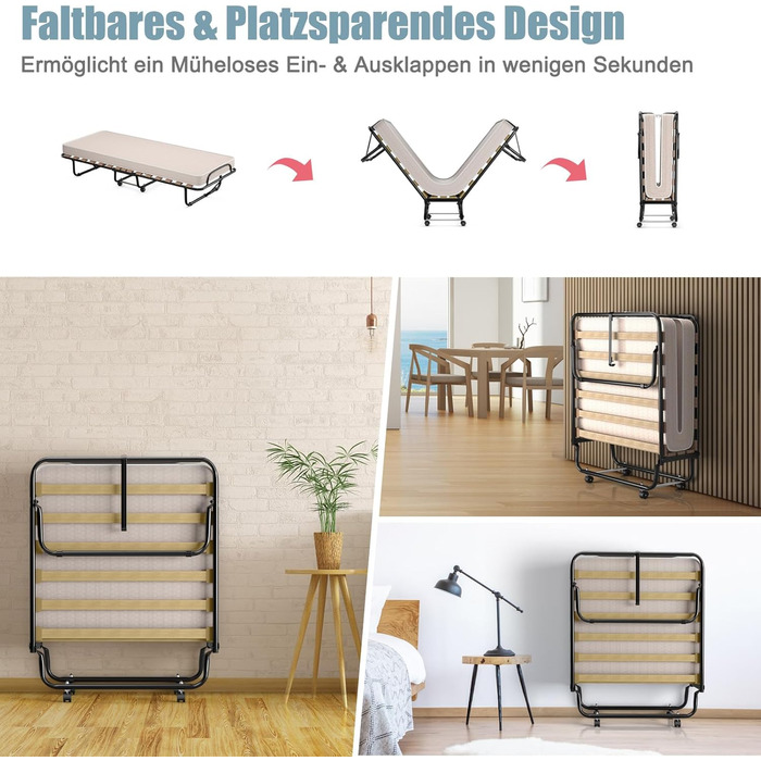 COSTWAY Foldable Guest Bed with Foam Mattress