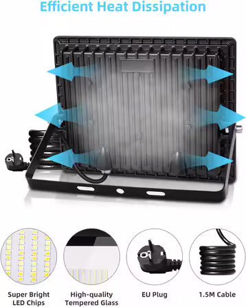 LED Flood Light Outdoor with Plug 100W, 3000K/4500K/6500K Dimmable LED Spotlight, 10000LM Super Bright LED Floodlight, IP66 Waterproof LED Spotlight Outdoor Floodlight for Yard Garden Sports Field