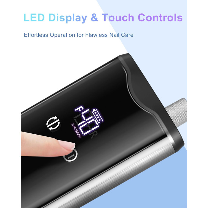 Професійний фрезер для нігтів ENGERWALL M95G: 40000 обертів/хв, акумулятор 24 год, бездротовий електричний фрезер для гелю та акрилу, LCD дисплей, турбо двигун