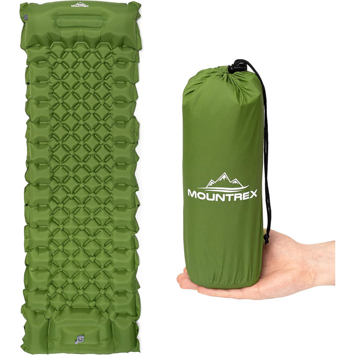 MOUNTREX Isomatte - туристичний килимок, надувна матрац для кемпінгу, 700г, з насосом, компактний, самонадувний, зелений