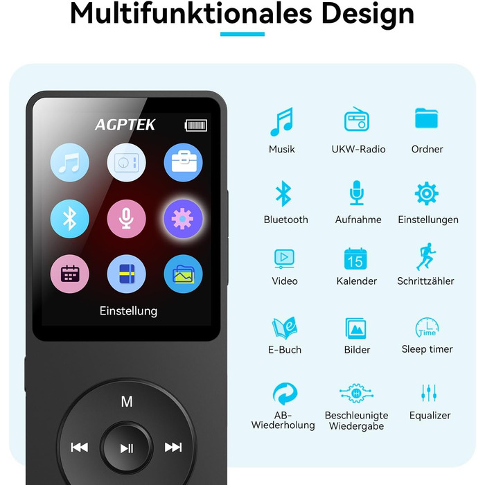 MP3 плеєр AGPTEK 64GB Bluetooth 5.3, 1.8
