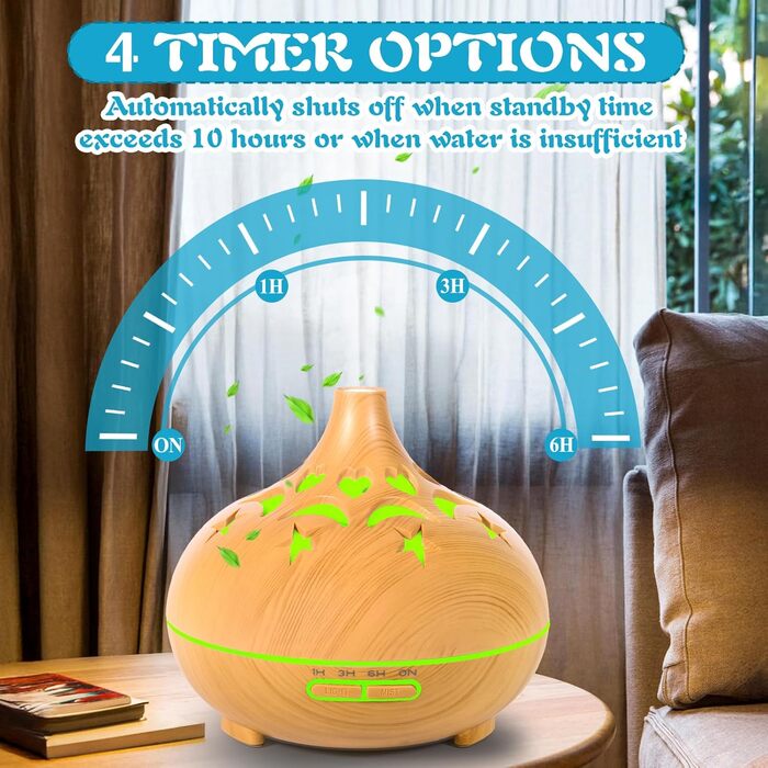 Аромадифузор 550 мл для ефірних олій, ультразвуковий зволожувач повітря, пульт дистанційного керування, 4 таймери, 7 кольорів, автовимкнення, дифузор для ефірних олій, аромалампа для спа, офісу, спальні