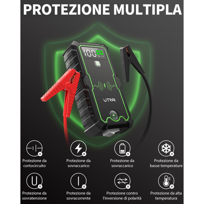 Powerbank UTRAI Starthilfe: Портативний пусковий пристрій для автомобіля 27000mAh, 3600A, з бездротовим зарядним пристроєм 10W та ліхтариком 4 LED