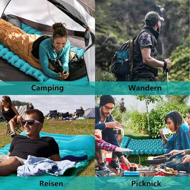 Саморозкладаний килимок для кемпінгу Isomatte - 9 см, надувний килимок для сну, повітряний матрац, туристичний килимок з насосом для авто, намету, трекінгу, пляжу (блакитний/сірий)