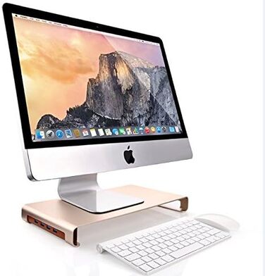Підставка для монітора з 4 USB, алюмінієва, золота, для iMac, MacBook, ноутбуків і ПК