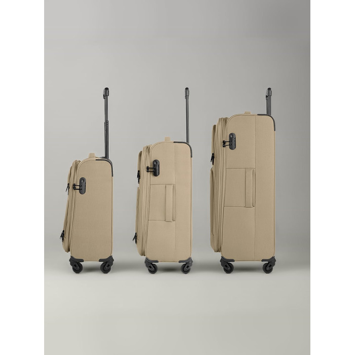 Набір валізак Smartbox (3 шт.) для жінок та чоловіків | Легкі та міцні валізи-ролери, якісний softcase, 4 колеса та кодовий замок | Розширювані | Бежевий колір