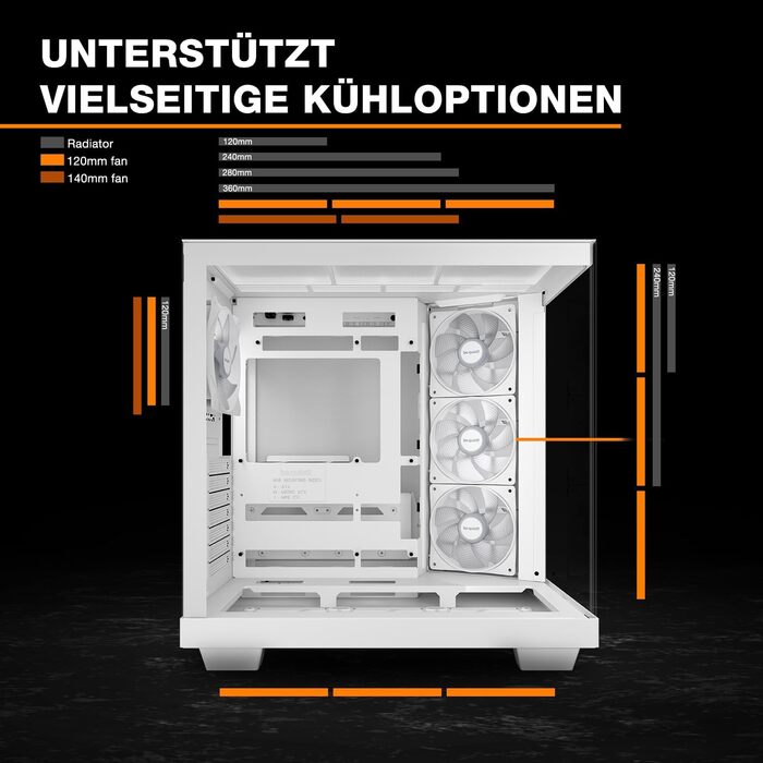 Корпус ПК be quiet! Light Base 500 LX: повністю скляна передня та бічна панелі, Dual Chamber, 4 вентилятори Pure Wings 3 PWM, без RGB, задній порт