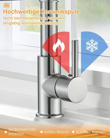 Кран кухонний Hbronzeshower з висувною лійкою, 360° обертання, нержавіюча сталь, щіткований нікель