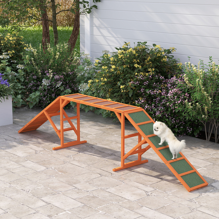 PawHut Agility Ramp for Dogs, Training Course Equipment, Non-Slip, Weather-Resistant, Wooden, 325 x 55 x 69 cm, Orange