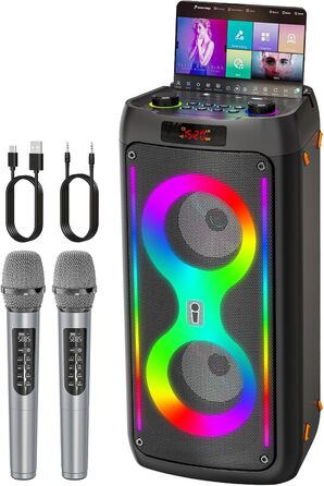 Портативна караоке-машина з Bluetooth, 2 мікрофонами, світлодіодним підсвічуванням та підтримкою USB/TF/Rec/FM/AUX