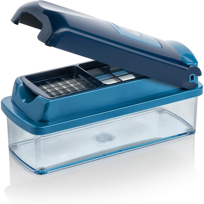Набір для нарізки овочів Genius Nicer Dicer Smart (14 шт.) - набір для нарізки кубиками, соломкою, слайсами та чвертями з рецептами. Салатний слайсер, овочевий слайсер, гурковий слайсер (блакитний)