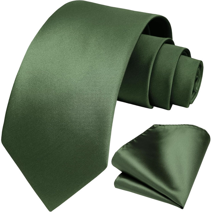 HISDERN Комплект краватки та кишенькового хустинки однотонний для весілля та свят