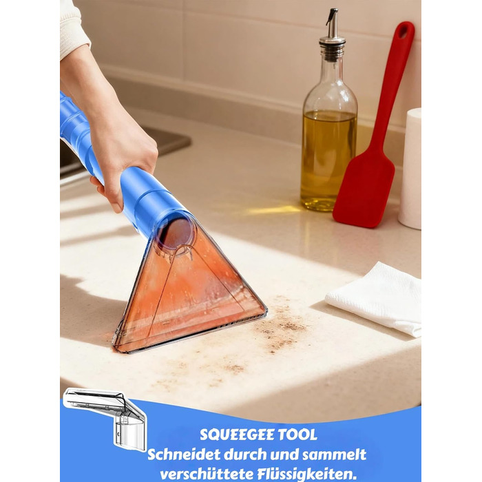 Портативний мийник для м'яких меблів, 600W, 16Kpa, 500мл розчин, 5 насадок. Для диванів, килимів, авто, сходи. Легкий, компактний, блакитний.