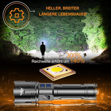 LED ліхтар на акумуляторі XHM90.2 - 500000 люмен, тактичний ліхтар, 2 режими, регулювання яскравості, чорний