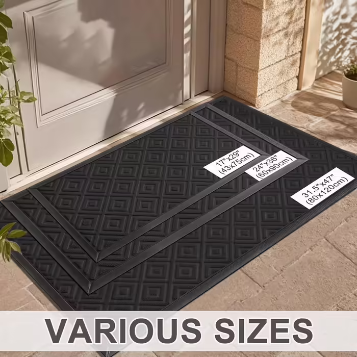 Килимок для взуття LEKEEPGO 60x90 см, чорний, гумовий, протиковзкий, для вулиці та дому, з дренажем, праний, для вхідних дверей