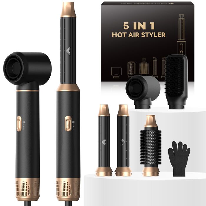 Мультистайлер для волосся 5 в 1 Atopskins Air Styler 1000W: фен-щітка, вирівнювач та плойка для сушіння, завивки та гладкого волосся (Darkschwarz)