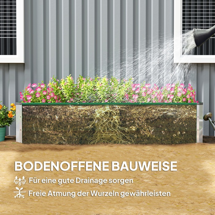 Outsunny Steel Raised Garden Bed, Planting Box, Flower Box 183 x 47 x 40 cm with Gloves in Green for Vegetables & Flowers
