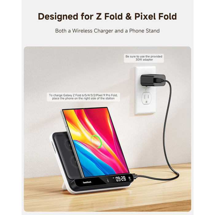 Бездротова зарядка SwanScout 504F для Samsung Galaxy Z Fold (6/5/4/3), Google Pixel 9 Pro Fold, Pixel Fold та Galaxy Buds