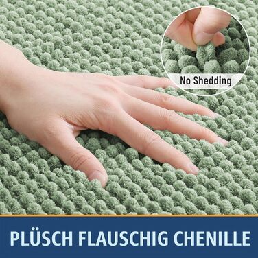 Товстий килимок для ванної кімнати Homaxy з chenille, 61×120 см, трав'янисто-зелений — м'який, антиковзаючий, вологопоглинаючий килим для душу з TPR-підкладкою, що миється в машинці