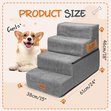 Сходинка для собак Nobleza: компактна, з валиком для шерсті, 3 сходинки, для маленьких собак та котів, під ліжко/софу