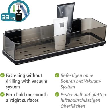 Вакуумна полиця для ванної WENKO Vacuum-Loc Quadro, пластикова, з нержавіючим кріпленням, чорна, 38,5x8,5x14,5 см